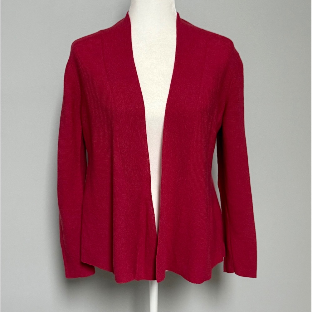 Eileen Fisher Petite 100% Italian Wool Open Front Mauve Pink Cardigan Size PM